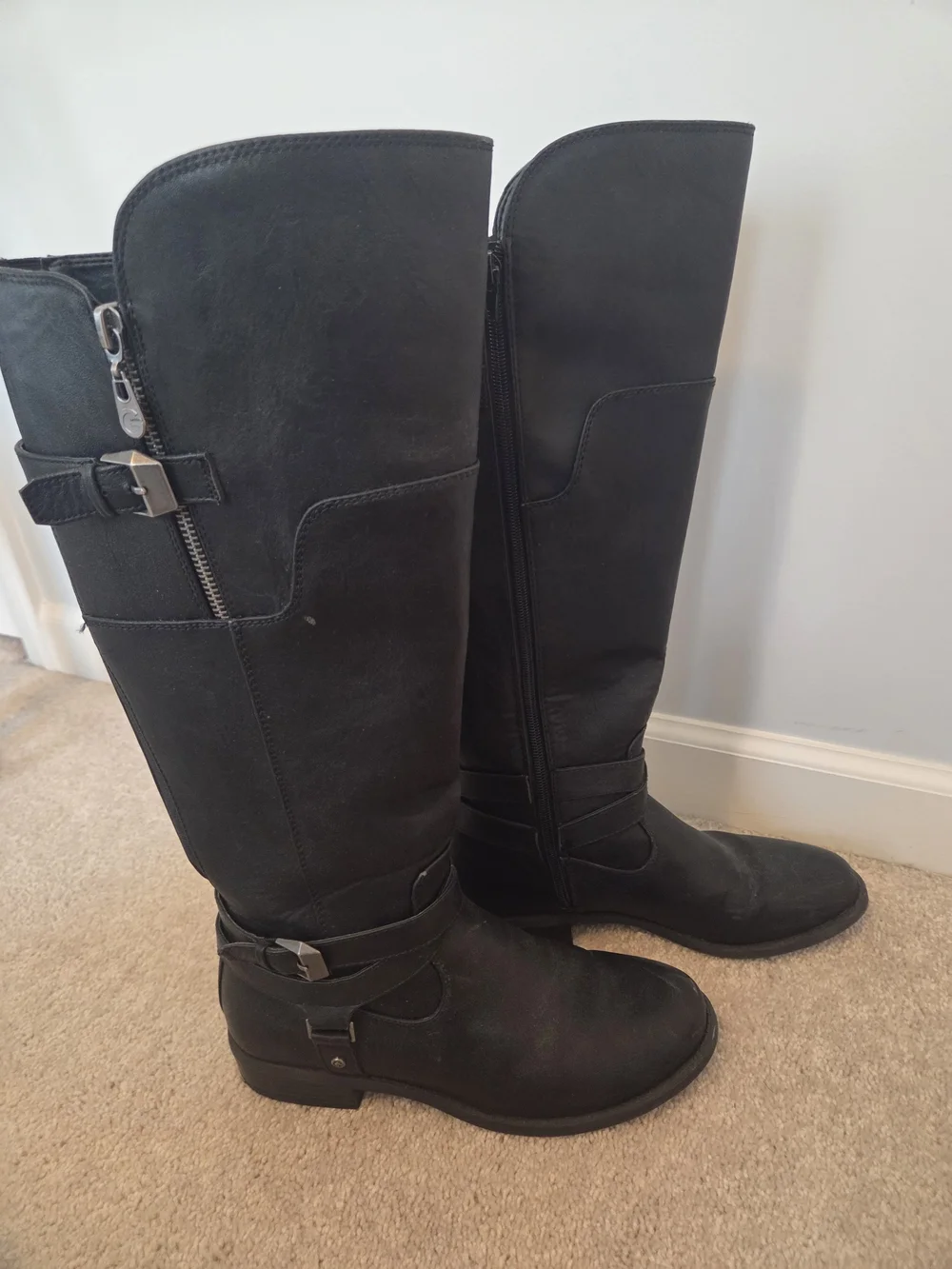 G by Guess Black Tall Riding Boots with Side Zip & Buckle Accents